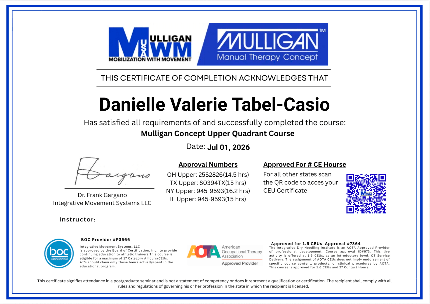 Mulligan Concept Upper Quadrant Course